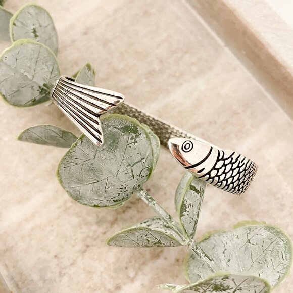 925 Sterling Silver Cuff Bracelet Fish Bracelet Modern Silver Bangle Bracelet - Picture 7 of 8